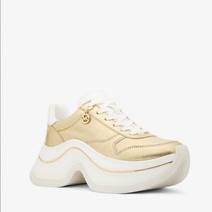 BNIB Michael Kors Gold-Leather Platform Sneakers